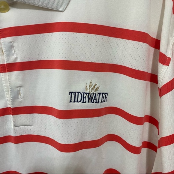 Nike Golf Coral White Striped Embroidered Dri Fit Golf Polo Shirt - Picture 2 of 6